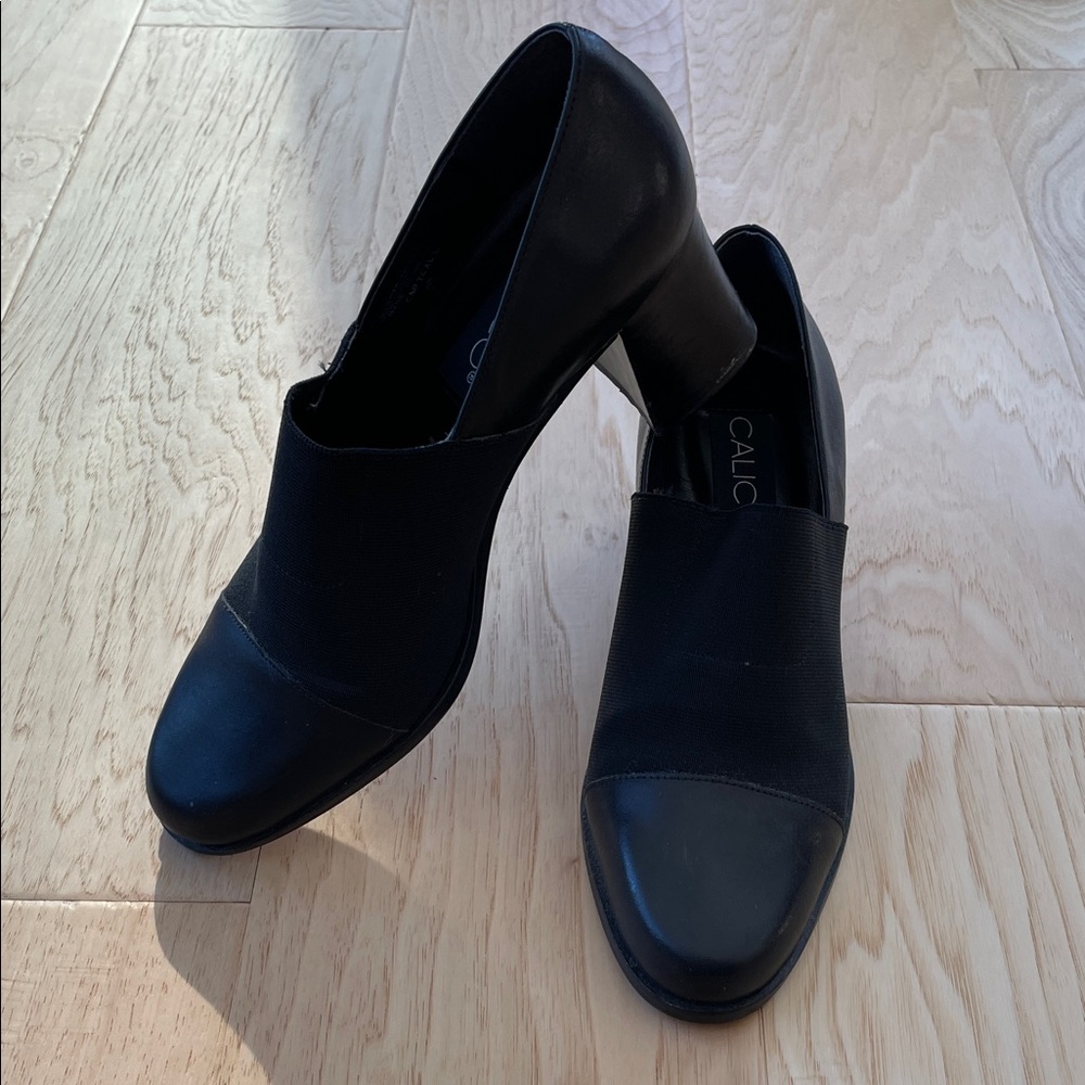 Calico Castcall Y2K Black Leather/Stretch Slip On Heel Women's Shoe Size 7.5 EUC